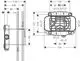 Technische Zeichnung eines AXOR Thermostatmoduls mit Abmessungen. Vorder- und Seitenansicht, inklusive Anschlussdetails und Maße für die Installation.
